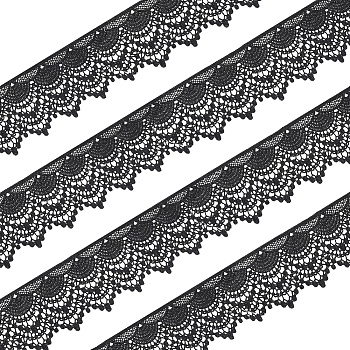 FINGERINSPIRE 4.8~5 Yards Polyester Lace Trim, Wavy Edged Lace Ribbons, Garment Accessories, with 1Pc Cardboard Display Card, Black, 3-1/2 inch(90mm)