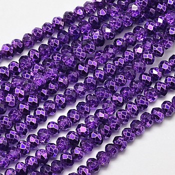 Faceted Rondelle Transparent Painted Glass Beads Strands, Blue Violet, 3x2.5mm, Hole: 0.5mm, about 148pcs/strand, 14.9 inch