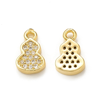 Brass Micro Pave Cubic Zirconia Charms, Gourd Charm, Real 18K Gold Plated, 10x6x1.5mm, Hole: 1.2mm