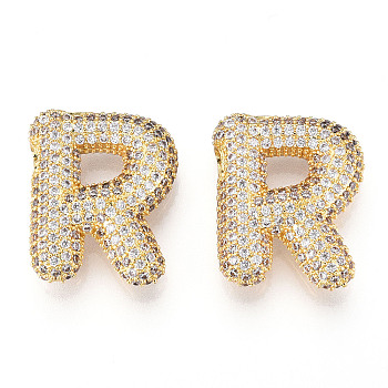 Brass Micro Pave Cubic Zirconia Pendants, Alphabet, Letter R, 27x25x8mm, Hole: 4x2.5mm