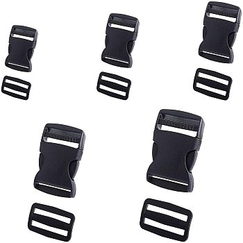 Plastic Adjustable Quick Side Release Buckles & Buckle Clasps, for Luggage Straps Backpack Repairing, Rectangle, Black, 23x27.5x4mm, Hole: 4x21mm, 80pcs/set