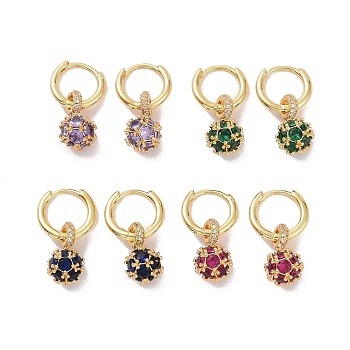Cubic Zirconia Round Ball Dangle Hoop Earrings, Golden Brass Jewelry for Women, Mixed Color, 25.5mm, Pin: 0.8mm