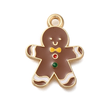 Christmas Theme Alloy Enamel Pendants, Light Gold, Gingerbread Man, 18.5x14.5x1.5mm, Hole: 1.6mm