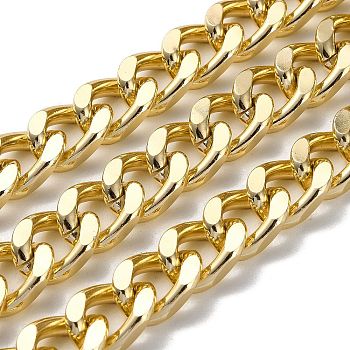 Oxidation Aluminum Diamond Cut Faceted Curb Chains, Cuban Link Chains, Unwelded, with Spool, Light Gold, 16x11.5x5mm, about 49.21 Feet(15m)/Roll