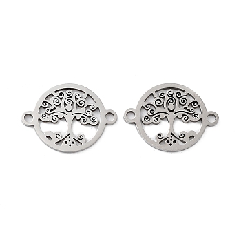 201 Stainless Steel Connector Charms, Flat Round with Tree of Life Links, Stainless Steel Color, 20x15x1mm, Hole: 1.6mm