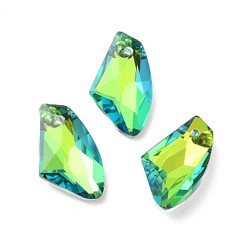 Electroplated Glass Pendants, Back Plated, Faceted, Polygon, Yellow Green, 19x11x5mm, Hole: 1.2mm