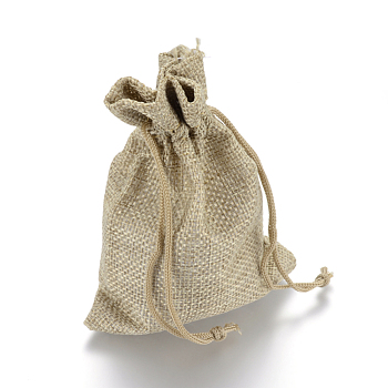 Burlap Packing Pouches Drawstring Bags, Dark Khaki, 20x15cm