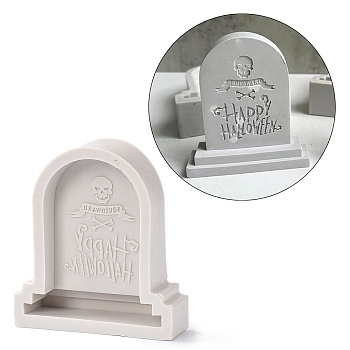 Silicone Halloween Tombstone Candle Molds, for Scented Candle Making, Skull Pattern, 101x90x30mm