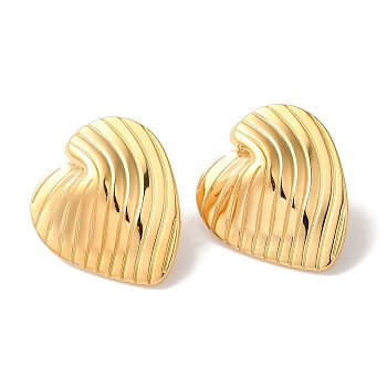 Textured Heart Ion Plating(IP) 304 Stainless Steel Stud Earrings for Women, Golden, 30x26mm