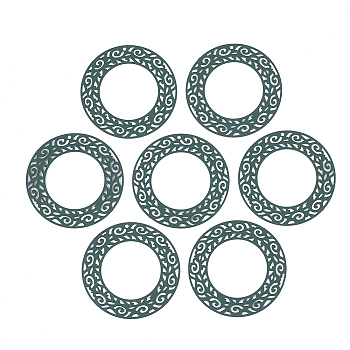 430 Stainless Steel Filigree Pendants, Spray Painted, Etched Metal Embellishments, Flat Round, Teal, 41x0.5mm, Hole: 1mm