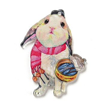 Easter Acrylic Pendants,, Rabbit, 44x33x2mm, Hole: 1.6mm