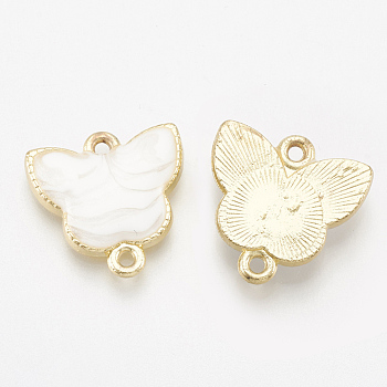 Alloy Enamel Links connectors, Butterfly, Light Gold, White, 17.5x17.5x3.5mm, Hole: 1.5mm