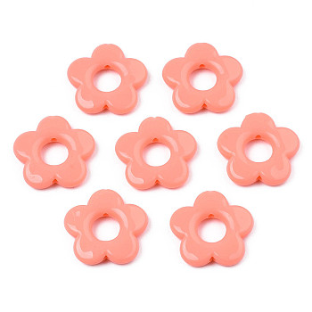 Opaque Acrylic Bead Frames, Flower, Coral, 19x20x3.5mm, Hole: 1.6mm, Inner Diameter: 6.5mm, about 632pcs/500g