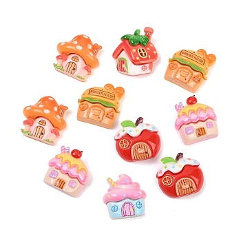 Opaque Resin Decoden Cabochons, House, Mixed Color, 22~27x22.5~25x10.5~12mm