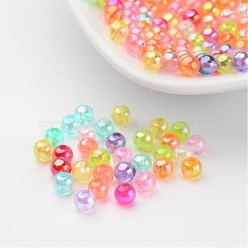 Transparent AB Color Acrylic Beads, Round, Mixed Color, 4mm, Hole: 1.5mm(X-PL731M)