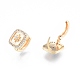 Clear Cubic Zirconia Square with Star Hoop Earrings(EJEW-F291-06G)-1