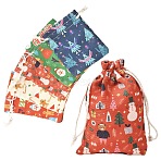 10Pcs 5 Colors Christmas Theme Cloth Printed Storage Bags, Drawstring Bags, Rectangle, Mixed Color, 14x10x0.4cm, 2pcs/color(ABAG-YW0001-16)