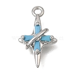 Brass Micro Pave Turquoise Cubic Zirconia Pendants, Star Charms, Long-Lasting Plated, Platinum, 16x10x4mm, Hole: 1.5mm(CU-CBAC809-02P)