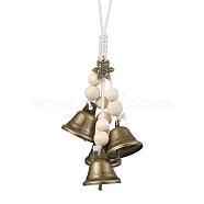Iron Bell Wind Chimes, Witch Bells for Door Knob, Wood Beads & Alloy Charms and Cotton Cord Home Hanging Ornaments, Flower, 250mm, bell: 36x38mm, flower: 21x20x3mm(HJEW-JM01954-02)