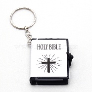 Plastic Keychains, with Iron Keychain Findings and Paper, Bible, White, 9.8cm(KEYC-WH0020-15A)