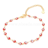 304 Stainless Steel Link Bracelets, with Enamel and Lobster Claw Clasps, Evil Eye, Red, Golden, 7-7/8 inch(20cm)(BJEW-O183-08G)