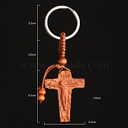 Wooden Pendant Keychains, with Iron Rings, Crucifix Cross, Coral, 10.7cm(RELI-PW0001-078P)