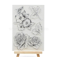 Flower & Leaf Plastic Stamps, for DIY Scrapbooking, Photo Album Decorative, Cards Making, Clear, 150x100mm(SCRA-PW0016-013)