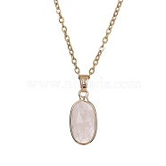 Natural Rose Quartz Oval Pendant Necklace, with Golden 304 Stainless Steel Cable Chains, 16.02 inch(40.7cm)(NJEW-JN04487-01)