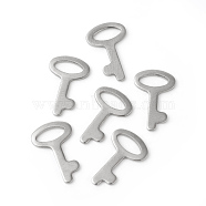 201 Stainless Steel Charms, Key, Stainless Steel Color, 14x9x0.8mm, Hole: 2.5x6mm(STAS-F192-034P)