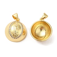 Brass with Cubic Zirconia Pendants, Half Round with Saint, Real 16K Gold Plated, 18x16x8.5mm, Hole: 4x3.5mm(KK-K339-02G)