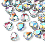 Glass Rhinestone Cabochons, Nail Art Decoration Accessories, Faceted, Heart, Turquoise, 9.5x10x6mm(MRMJ-N029-05-07)