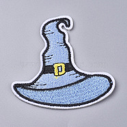 Computerized Embroidery Cloth Iron on/Sew on Patches, Costume Accessories, Witches Hat, for Halloween, Light Steel Blue, 62x64x1.5mm(DIY-L031-030)