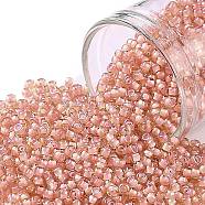 TOHO Round Seed Beads, Japanese Seed Beads, (924) Peach Lined Topaz, 11/0, 2.2mm, Hole: 0.8mm, about 1110pcs/10g(X-SEED-TR11-0924)