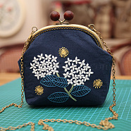 DIY Wood Bead Kiss Lock Coin Purse Embroidery Kit, Including Embroidered Fabric, Embroidery Needles & Thread, Metal Purse Handle, Dandelion Pattern, Prussian Blue, 210x165x40mm(PW22062826692)