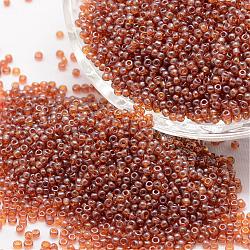 8/0 Glass Seed Beads, Grade A, Round, Transparent Colours Lustered, Chocolate, 2.8~3.2mm, Hole: 1.0mm, about 15000pcs/pound(SEED-J012-F8-111)