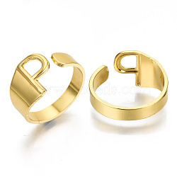 Alloy Cuff Finger Rings, Cadmium Free & Nickel Free & Lead Free, Alphabet, Golden, Letter.P, US Size 8(18.1mm)(X-RJEW-S038-195P-G-NR)
