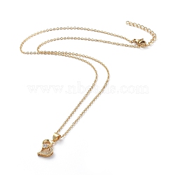 304 Stainless Steel Chain Necklaces, with Brass Micro Pave Cubic Zirconia Pendants, Hollow, Love Heart for Women, Golden, 17.5 inch(44.5cm)(NJEW-G335-26G)
