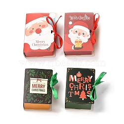 Christmas Folding Gift Boxes, Book Shape with Ribbon, Gift Wrapping Bags, for Presents Candies Cookies, Mixed Patterns, 13x9x4.5cm(CON-M007-03)