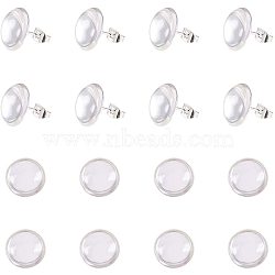 DIY Jewelry Making, with Brass Stud Earring Cabochon Settings and Clear Glass Cabochons, Flat Round, Silver, Tray: 12mm, 14x14mm, Pin: 0.7mm, 50pcs/box(DIY-PH0024-09)