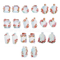 20Pcs 10 Styles Waterproof Self Adhesive PET Stickers, for Suitcase, Skateboard, Refrigerator, Helmet, Mobile Phone Shell, Indian Red Flowers, Bottle Pattern, 79~113x67~86x0.1mm, about 2pcs/style(DIY-F117-04)