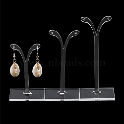 3Pcs 3 Sizes Plastic Earring Display Stands, Bean Sprout Shaped Jewelry Tree Stands for Dangle Earring, Clear, 38x80~120mm, 1pc/size(EDIS-YW0001-03)