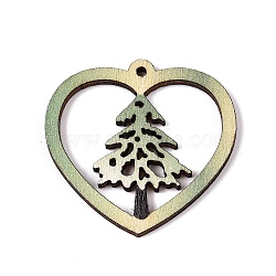 Printed Poplar Wood Pendants, Christmas Series, Christmas Tree, 35x36.5x2mm, Hole: 1.6mm(FIND-N005-74U-02)