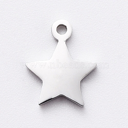 304 Stainless Steel Charms, Manual Polishing, Star, Stainless Steel Color, 8.5x7x1mm, Hole: 0.8mm(STAS-G215-16-P02)