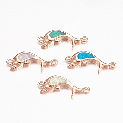 Synthetic Opal Links connectors, with Brass Findings, Dolphin Shape, Rose Gold, Mixed Color, 8x18x2.5mm, Hole: 1mm(KK-K228-01-RG)