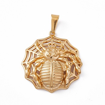 Vacuum Plating 304 Stainless Steel Pendants, Spider Web with Spider Charms, Golden, 45x42x10mm, Hole: 5.5x11.5mm