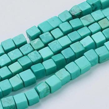 Natural Magnesite Beads Strands, Dyed, Cube, Medium Turquoise, 4~5x4~5x4~5mm, Hole: 1mm, about 90pcs/strands, 16.1 inch(41cm)