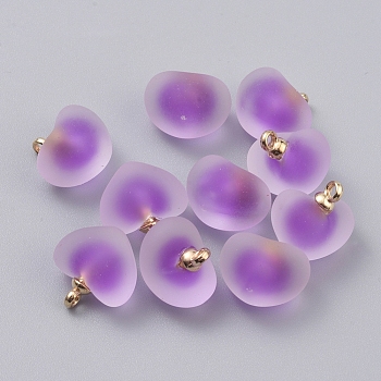 Frosted Transparent Acrylic Pendants, Bead in Bead, with CCB Plastic Pendant Bails, Heart, Light Gold, Dark Orchid, 18x18x14mm, Hole: 2mm