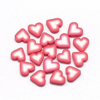 Handmade Polymer Clay Cabochons, Heart, Salmon, 8~10x9~11x2~3mm