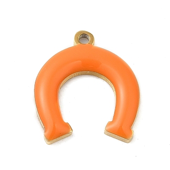 304 Stainless Steel Charms, with Enamel, Real 14K Gold Plated, Horseshoe Charm, Dark Orange, 11.6x10x1.3mm, Hole: 0.8mm
