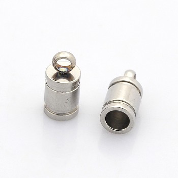 201 Stainless Steel Cord Ends, End Caps, Stainless Steel Color, 10x5mm, Hole: 2mm, Inner diameter: 4mm